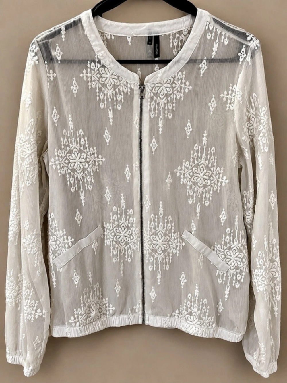 Maurices White Embroidered Zip Jacket